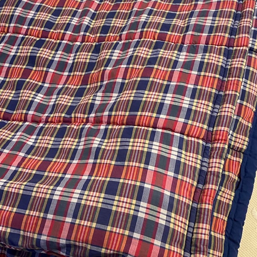 Ralph Lauren Red and Blue Plaid Bed Scarf.  46x 97 nice condition